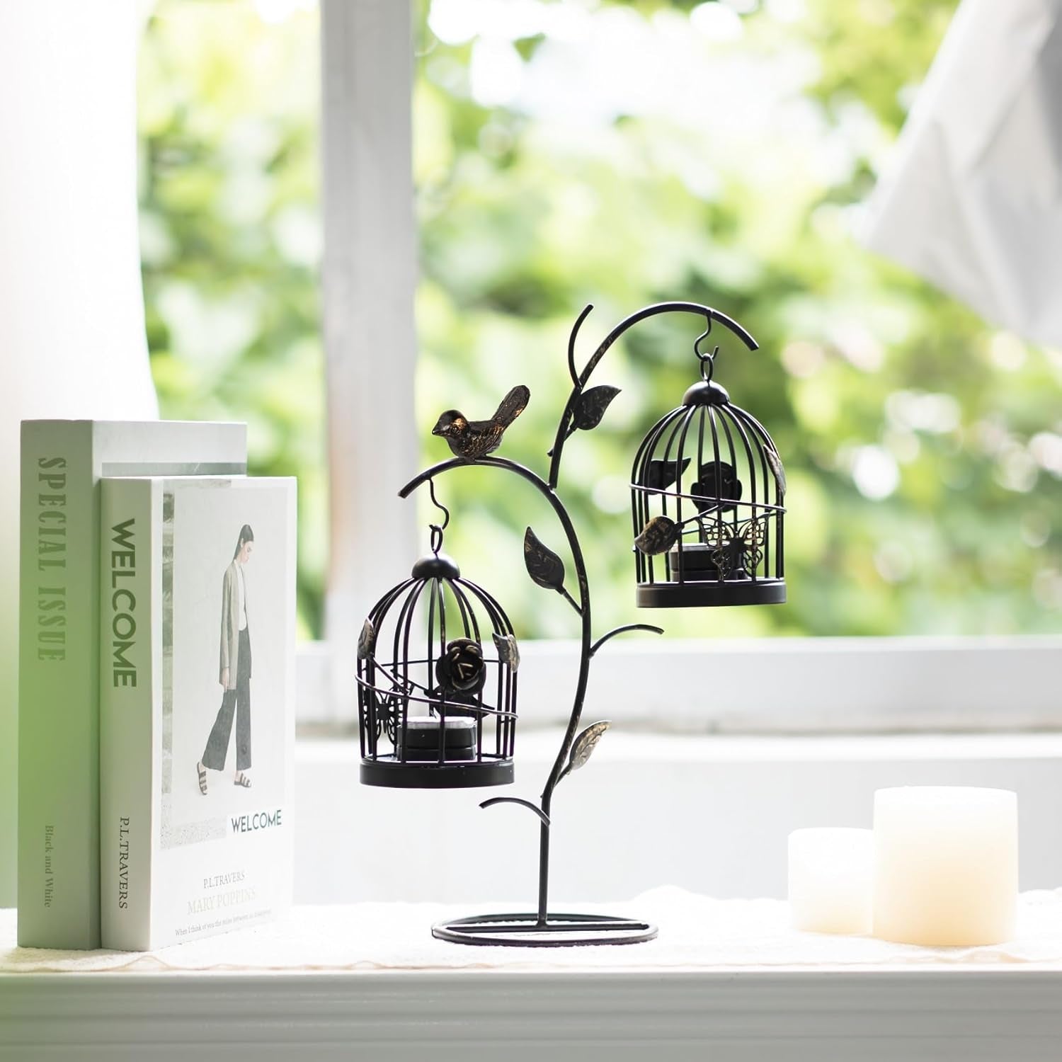 Decorative Birdcage Candle Holders for Tealight Candles, 13.8In Tall Black Vintage Candle Holder, Metal Bird Cage Candle Stands for Rustic Home Decor Table Wedding Christmas Centerpiece Bird Decor
