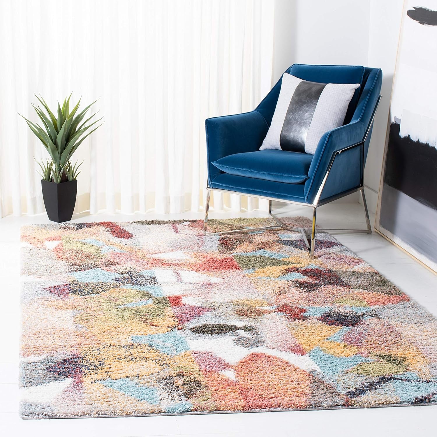 Calista Shag Collection Area Rug - 5'5" X 7'7", Rust & Gold, Abstract Design, Non-Shedding & Easy Care, 1-Inch Thick Ideal for High Traffic Areas in Living Room, Bedroom (CAL120P)