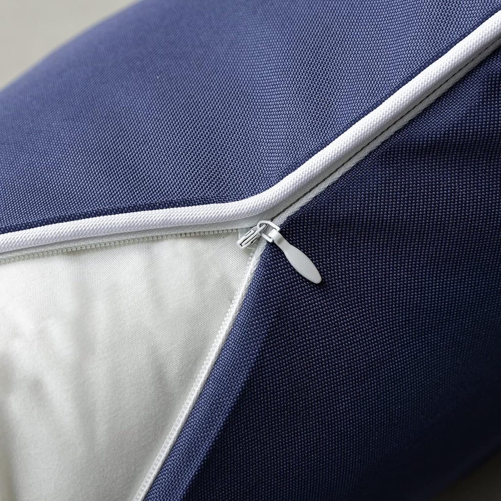 Pack of 2 Outdoor Waterproof Throw Pillow Covers with Contrast Piping, Decorative Square Cushion Case Patio Pillows for Couch Tent Sunbrella, Dark Blue 18X18 Inches