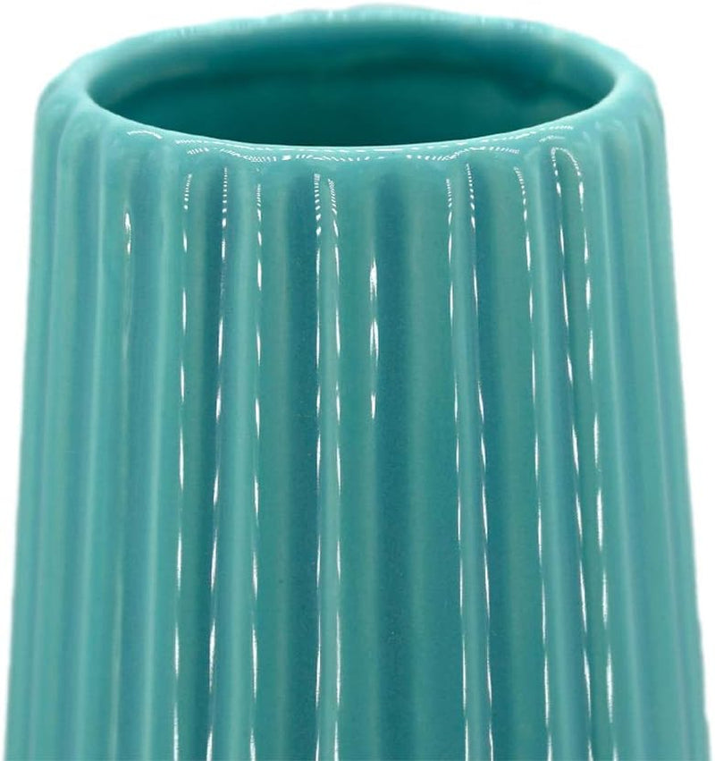 8 Inch Ceramic Flower Vase for Home Decor, Teal Vase for Artificial Flowers Bud Hydroponics Plants Ikebana Arrangement, Table Centerpieces Vase (Blue)