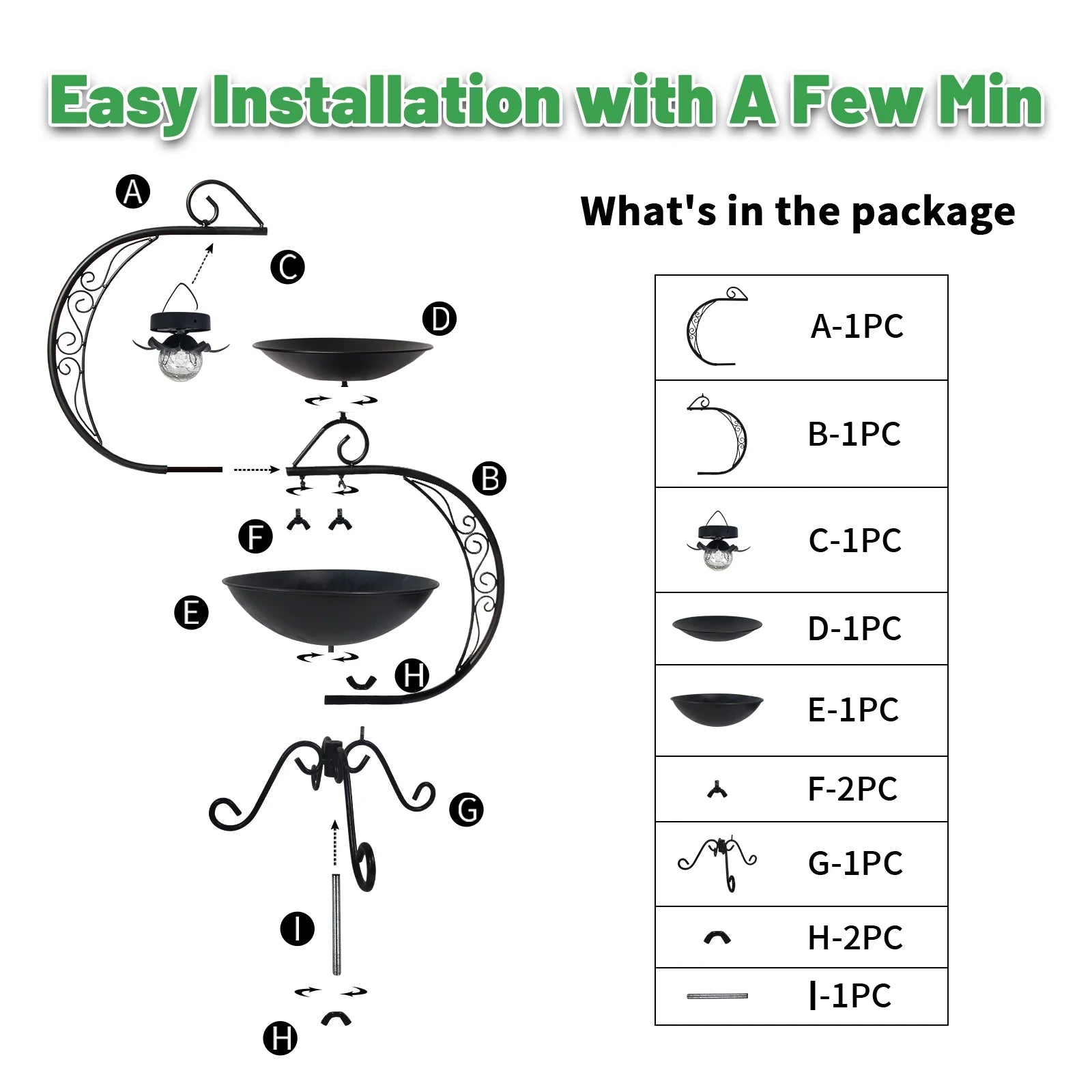 36" Vintage Cast Iron Bird Bath with Solar Lights & Feeder, Weather-Resistant Outdoor Garden Decor for Hummingbirds