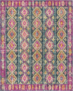 Area Rug 8X10 - Madison Collection - Large - Fuchsia & Blue, Boho Chic Distressed Design, Non-Shedding & Easy Cleaning, Ideal for Living Room, Bedroom, Office, Dining Space (MAD129F)