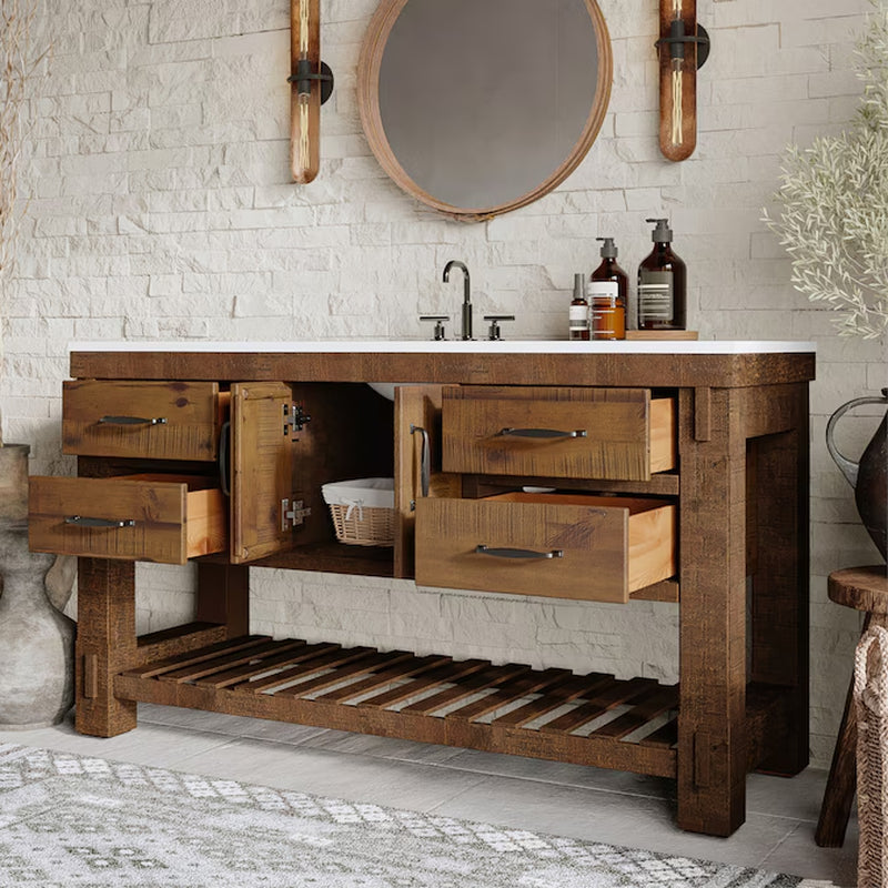 Telluride 60-In Distressed Pine Undermount Single Sink Bathroom Vanity with White Quartz Top