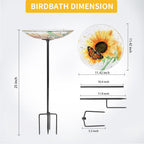 Bird Baths for Outdoors, Glass Birdbath Birdfeeder Bowl with Metal Stake for outside Garden Yard Lawn Sunflower Butterfly Decor