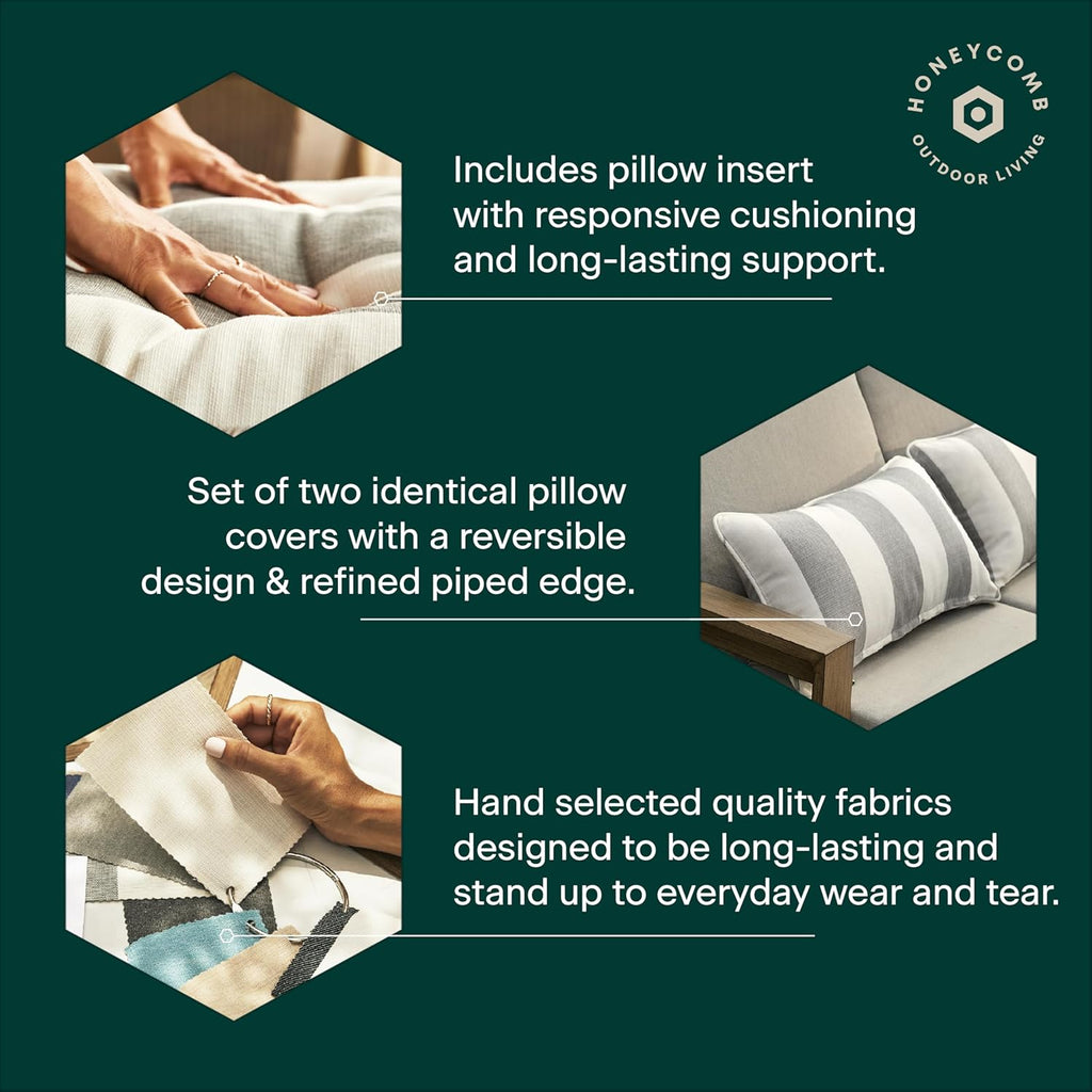 Outdoor Lumbar Pillow 2-Pack, 22 X 12, Stripe Pine Green Throw Pillows for Patio Furniture