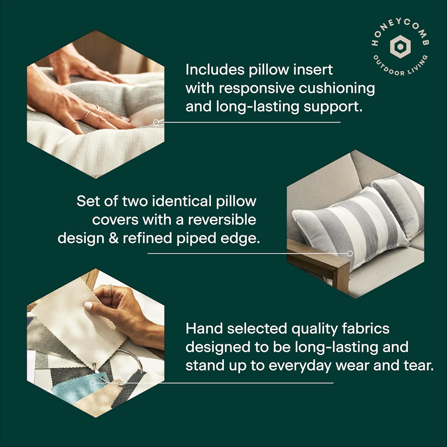 Outdoor Lumbar Pillow 2-Pack, 22 X 12, Stripe Pine Green Throw Pillows for Patio Furniture