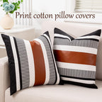 Farmhouse Throw Pillow Covers -Decorative Faux Leather Pillow Cases for Couch Sofa Livingroom Tribal Stripe Accent Cushion Cover 18X18 Inch (2, 18''X18'')
