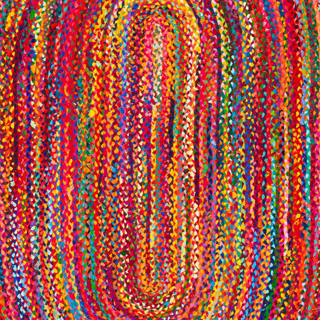 Braided Collection Area Rug - 5' X 8' Oval, Red & Multi, Handmade Woven Cotton, Boho Reversible Style, Ideal for Living Room, Bedroom (BRD210A)