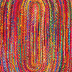 Braided Collection Area Rug - 5' X 8' Oval, Red & Multi, Handmade Woven Cotton, Boho Reversible Style, Ideal for Living Room, Bedroom (BRD210A)