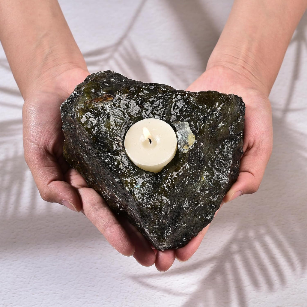 Natural Labradorite Tealight Candle Holder Healing Stone Candlestick Natural Healing Crystal Air Plant Holder 2.5-3.5 Lbs