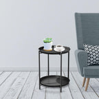 Outdoor Side Table, 2-Tier Metal round End Table, Black