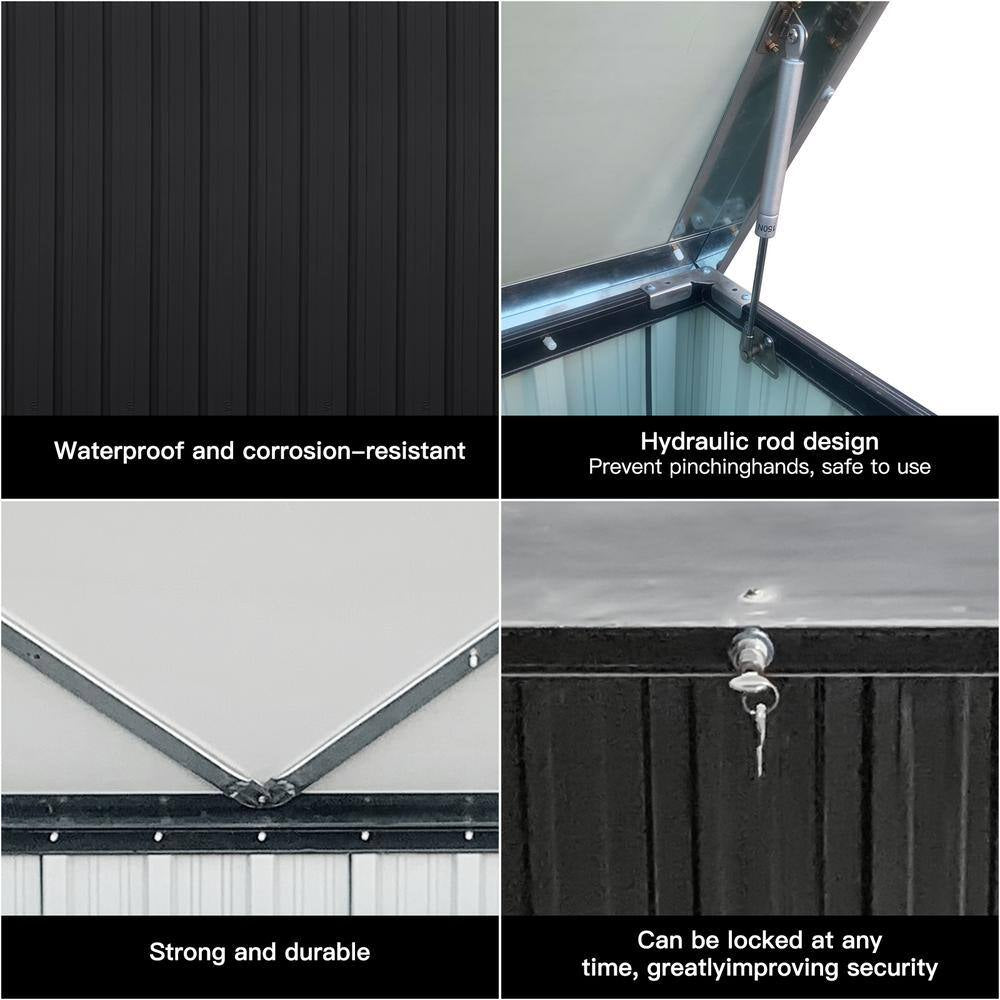 215 Gal. Black Metal Deck Box Waterproof for Large Patio Storage for Patio Furniture, Gardening Tools, Pool and Sports