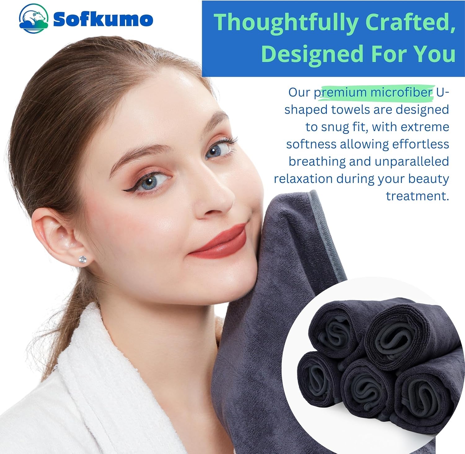 Microfiber Facial Towels - Set of 5 Spa Face Towels for Women, Professional Esthetician Supplies and Esthetician Essentials, Extra Soft, Large U Shaped Massage Spa Towels