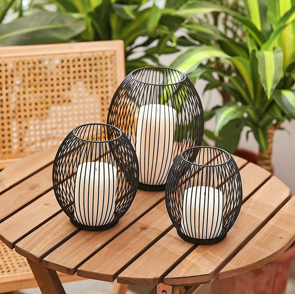 Outdoor Candle Holder Decor Set - Black Candle Holder - Candles Holders for Table Centerpiece - Hurricane Candles Holder for Pillar Candles Cage Candle Holders Black Wire Decorative