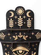 Black Wooden Wall Shelf Boho Hamsa Hand Shape Wall Decor Hanging Shelves Crystal Display Stand Ledge Evil Eye Gothic Home Decor