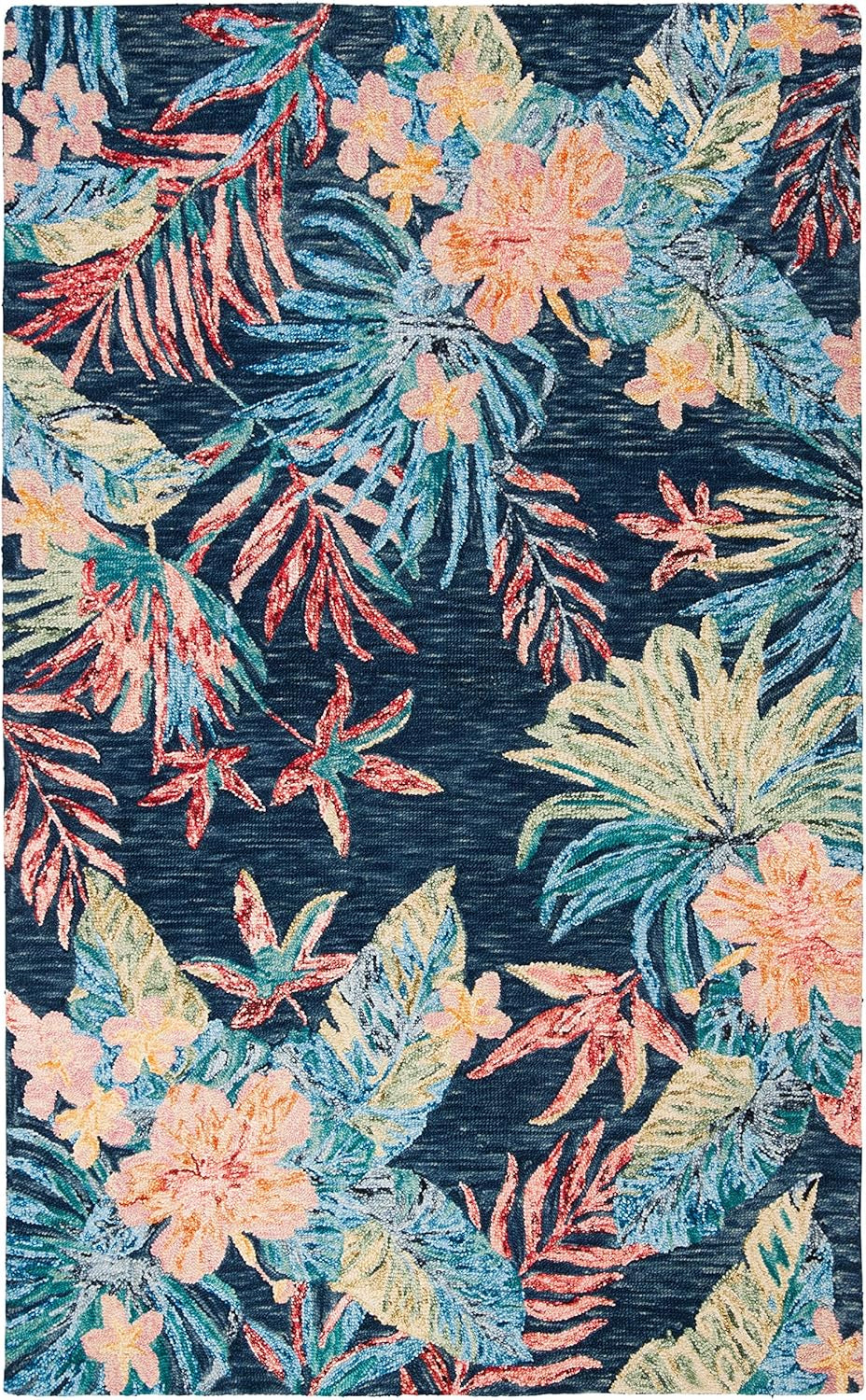 Aspen Collection Area Rug - 5' X 8', Blue & Pink, Handmade Botanical Wool, Ideal for High Traffic Areas in Living Room, Bedroom (APN524N)