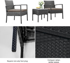 3 PCS Patio Rattan Conversation Chairs Set, Outdoor Patio Furniture Balcony Furniture Set, Wicker Patio Bistro Set for Garden Porch Balcony Yard, Brown