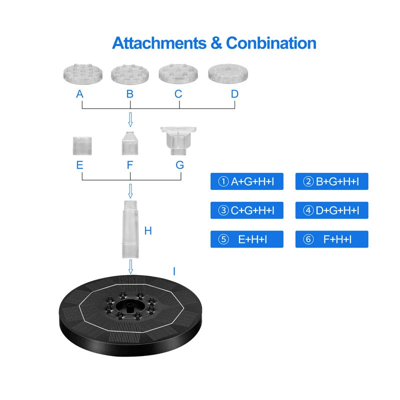 Solar Fountain Outdoor Floating Solar Garden Water Fountain Pool Pond Bird Bath Solar Powered Fountain Waterfall Water Pump Led
