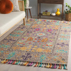 Blossom Collection Accent Rug - 4' X 6', Grey & Multi, Handmade Tassel Wool, Ideal for High Traffic Areas in Entryway, Living Room, Bedroom (BLM453A)