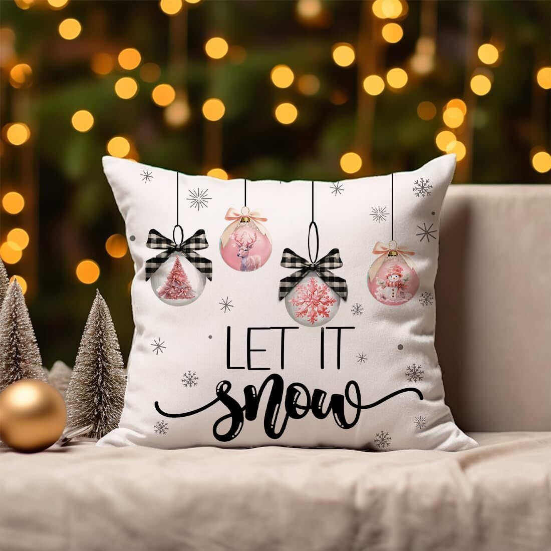 Kithomer Pink Christmas Decorations Pillow Covers 20X20 Set of 4 Polka Dots S...