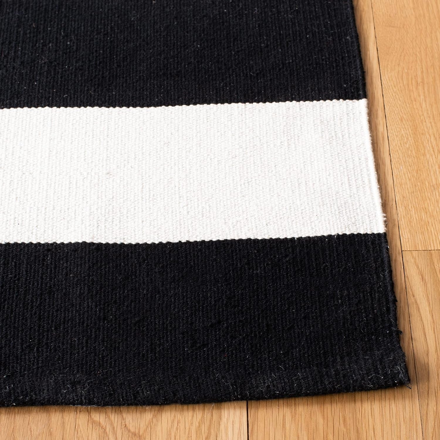 Montauk Collection Runner Rug - 2'3" X 13', Black & Ivory, Handmade Flat Weave Boho Farmhouse Cotton Stripe, Ideal for High Traffic Areas in Living Room, Bedroom (MTK712D)