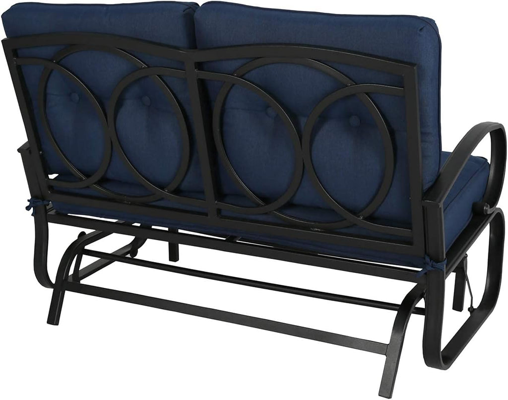 Outdoor Patio Glider Bench Loveseat - Cushioned 2 Person Rocking Seating Swing Chair for Patio, Navy
