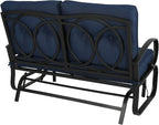 Outdoor Patio Glider Bench Loveseat - Cushioned 2 Person Rocking Seating Swing Chair for Patio, Navy
