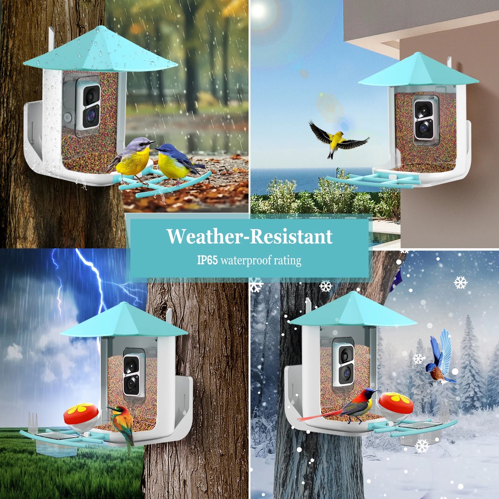 Smart Bird Feeder Camera, Outdoor Bird Watching Camera, Auto Capture Bird & Motion Detection, Gift for Bird Lover, Blue