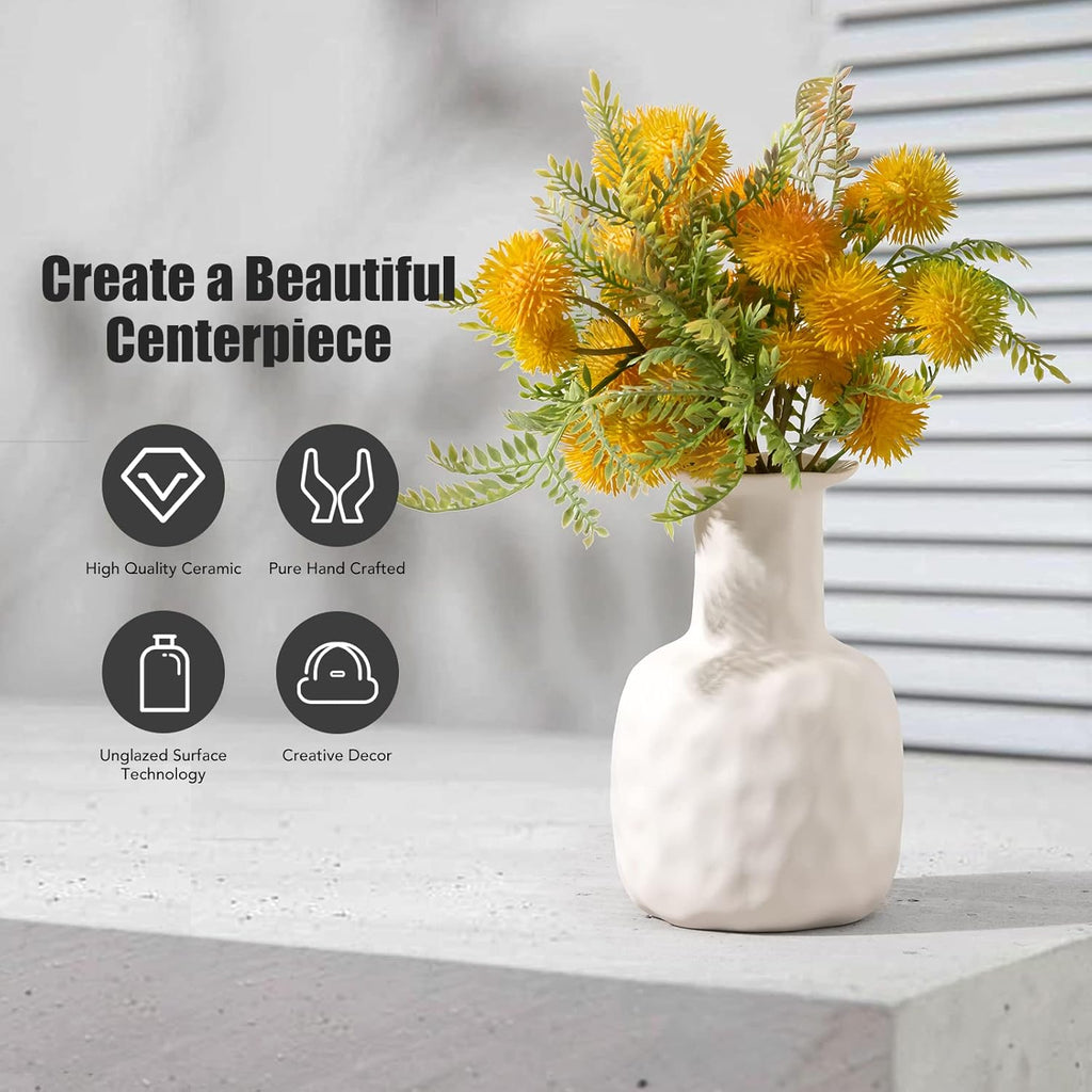 White Ceramic Vase for Home Decor, Modern Geometric Abstraction Decorative Vases for Centerpieces,Kitchen, Living Room,Office,Wedding,Gifts (Minimalis-Long Neck)