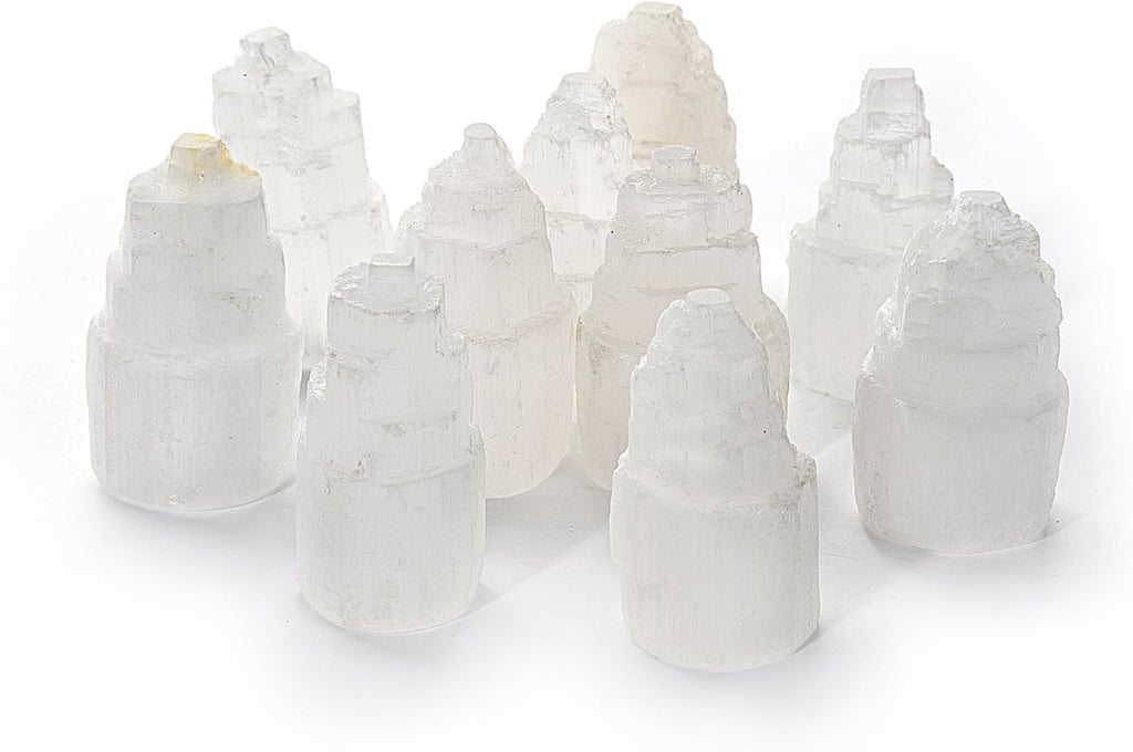 Set of 10 White Selenite Sky Tower Skyscraper Reiki Chakra Stone Crystal Healing Energy Tower 6-7Cm Tall