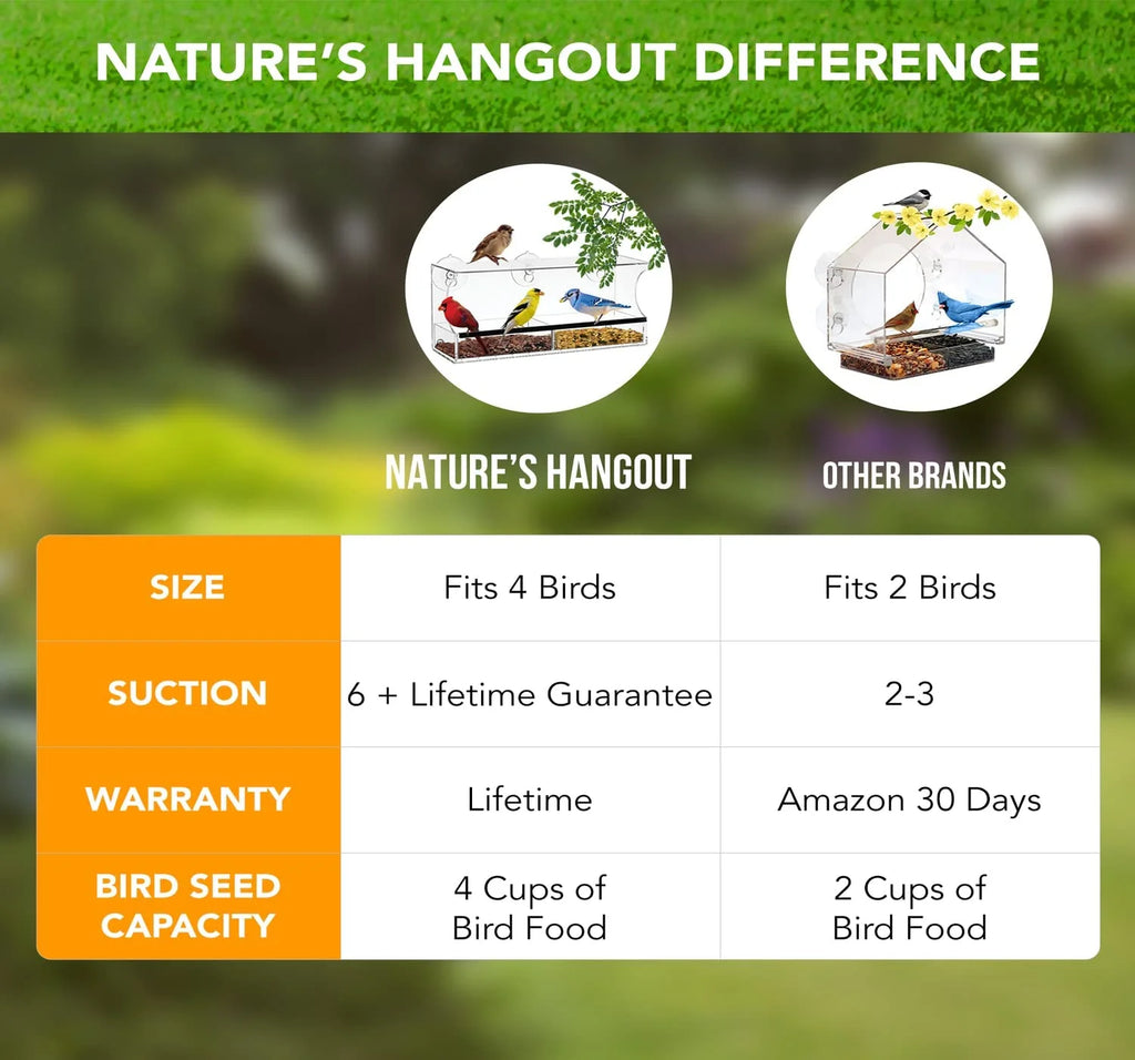 Nature’S Hangout Clear Suction Cup Window Bird Feeder for Wild Birds
