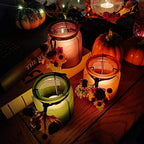 Fall Candle Holders Set of 6, Pumpkin Glass Votive Candle Holders, Amber Tea Lights Holders for Thanksgiving Table Decoration