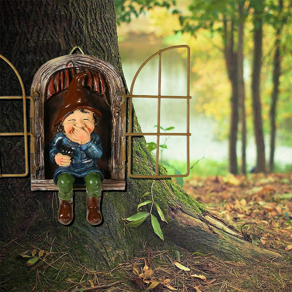 Elf Out the Door Tree Hugger Garden Decor, Garden Gnome Statue Garden Peeker Yard Elves Unimaginable Tree Sculpture Outdoor Gnomes Garden Decoration(Garden Gnomes) (Garden Gnome B)