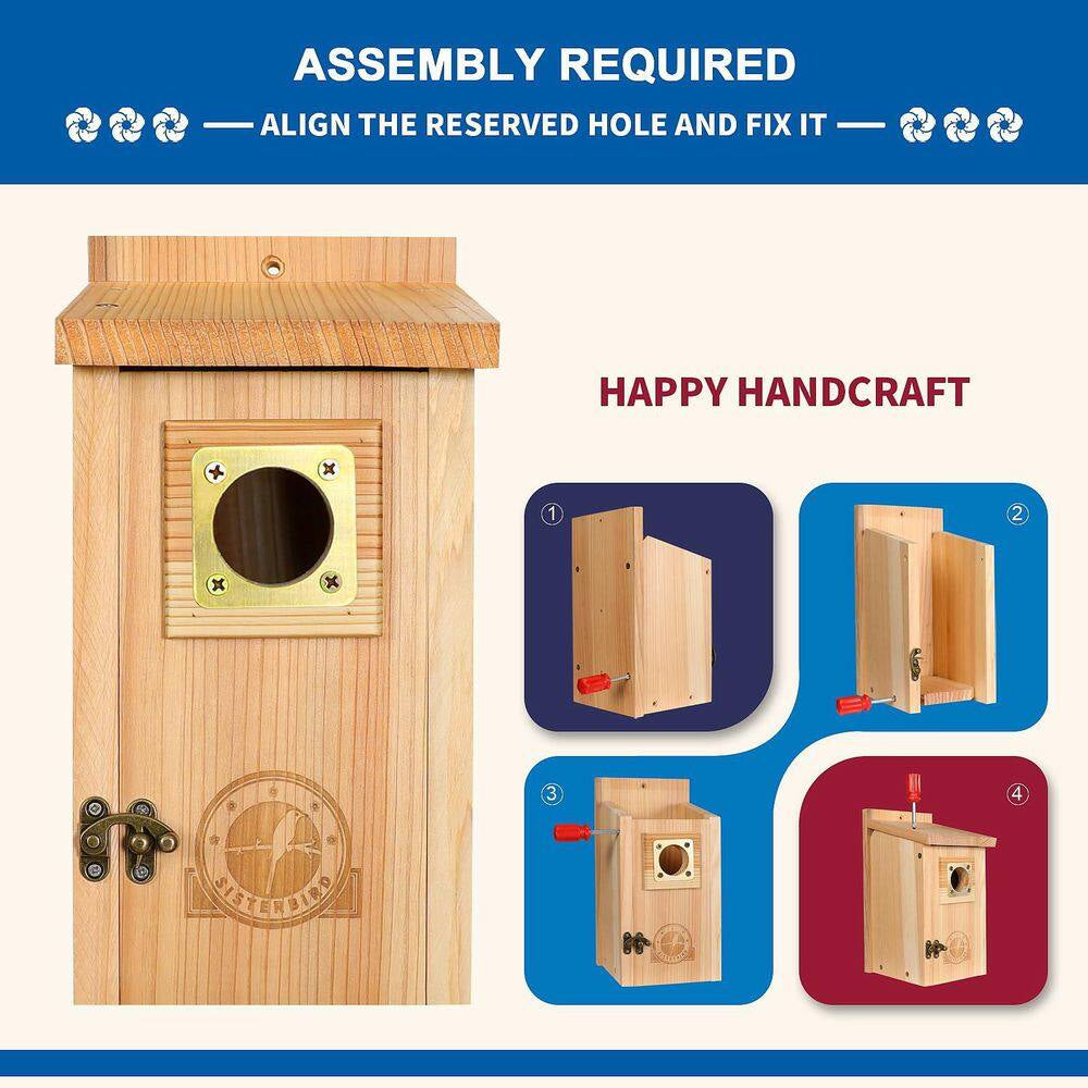 2-Pack Wood Bird Houses for outside Clearance with Copper Guard, Cedar Bird House Outdoor, Bluebird Assembly Required
