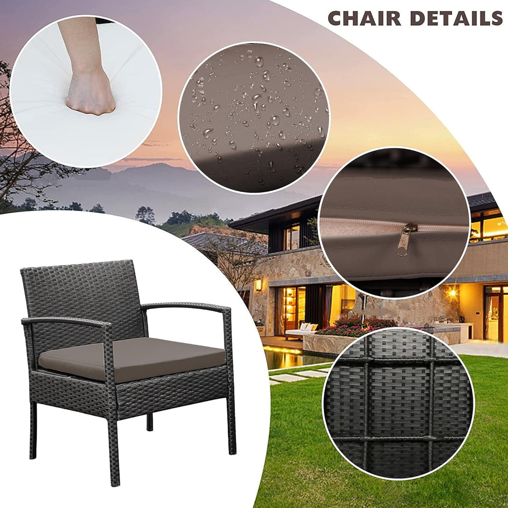 3 PCS Patio Rattan Conversation Chairs Set, Outdoor Patio Furniture Balcony Furniture Set, Wicker Patio Bistro Set for Garden Porch Balcony Yard, Brown