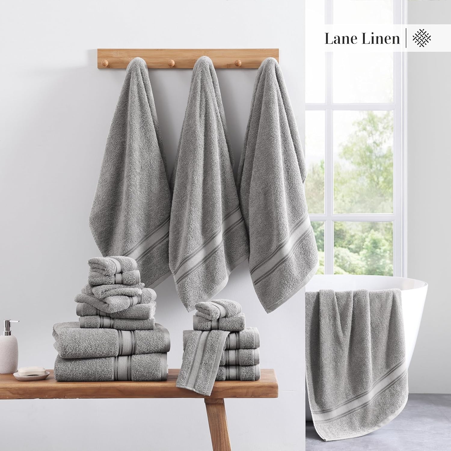 100% Cotton 18 Piece Bath Towel Set - Zero Twist, Quick Dry, Super Soft & Highly Absorbent - 6 Bath, 6 Washcloths, 6 Hand Towels for Bathroom - Hotel Quality Bathroom Towel Set - Grey