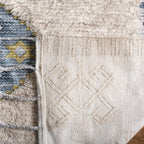 Saffron Collection 3' X 5' Beige/Blue SFN101B Handmade Moroccan Boho Tassel Wool Area Rug