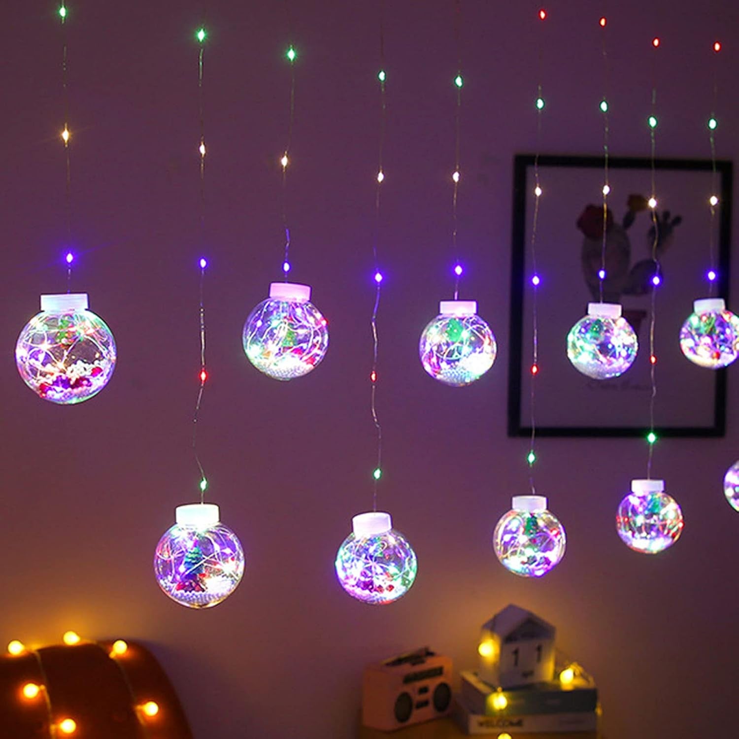 Outdoor Solar String Lights,8.86Ft Crystal Globe Balls Patio Lights,Waterproof Lighting for Garden Xmas Yard Home Party Porch Wedding Christmas Trss Decor (Colorful Tree, 2.7M)