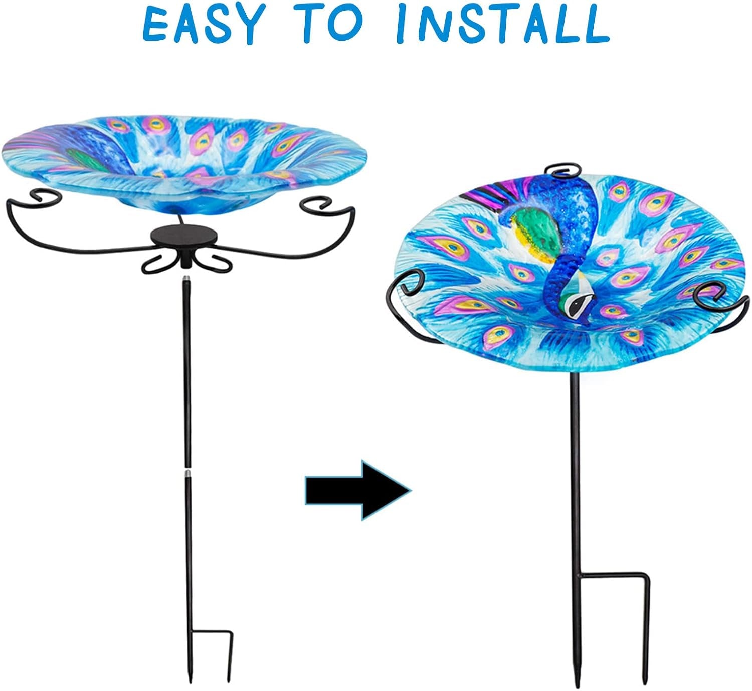 Bird Baths for Outdoors with Metal Stake, Glass Bird Feeder Tray, Bird Baths Bowl for outside Garden Yard Backyard Bird Lovers