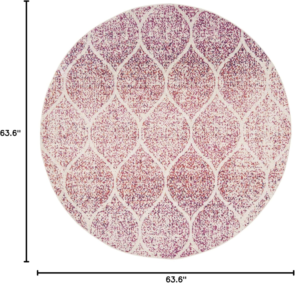 Madison Collection Area Rug - 5'3" Round, Cream & Fuchsia, Glam Ogee Trellis Distressed Design, Non-Shedding & Easy Care, Ideal for High Traffic Areas in Living Room, Bedroom (MAD604R)