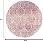Madison Collection Area Rug - 5'3" Round, Cream & Fuchsia, Glam Ogee Trellis Distressed Design, Non-Shedding & Easy Care, Ideal for High Traffic Areas in Living Room, Bedroom (MAD604R)