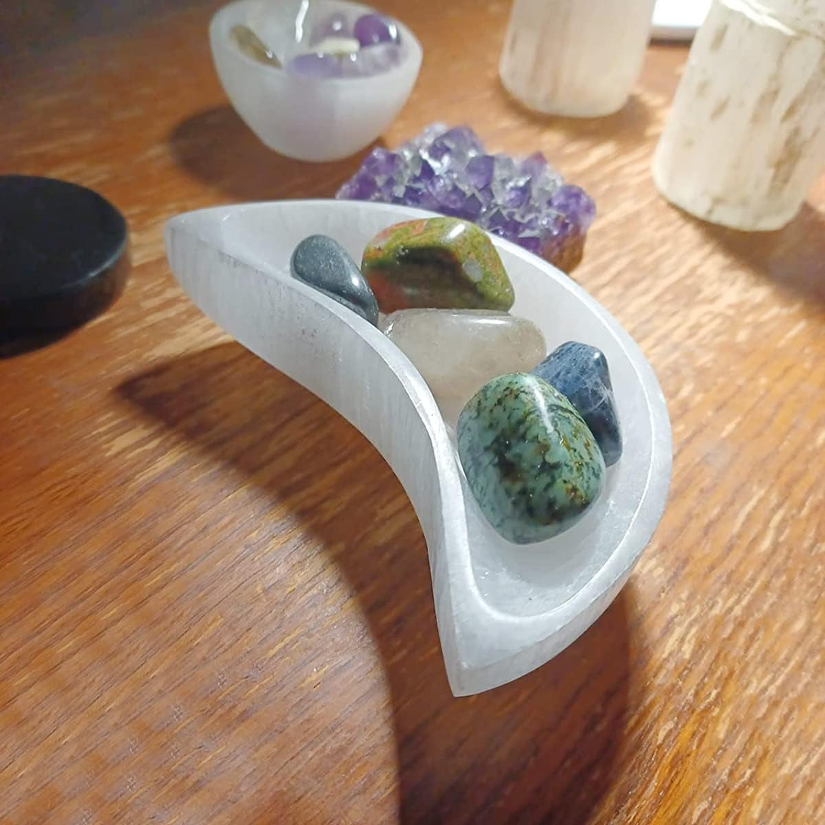 4 Inch Selenite Bowl Moon Shape Moroccan Selenite Crystal Charging Bowl for Healing, Recharging Crystals