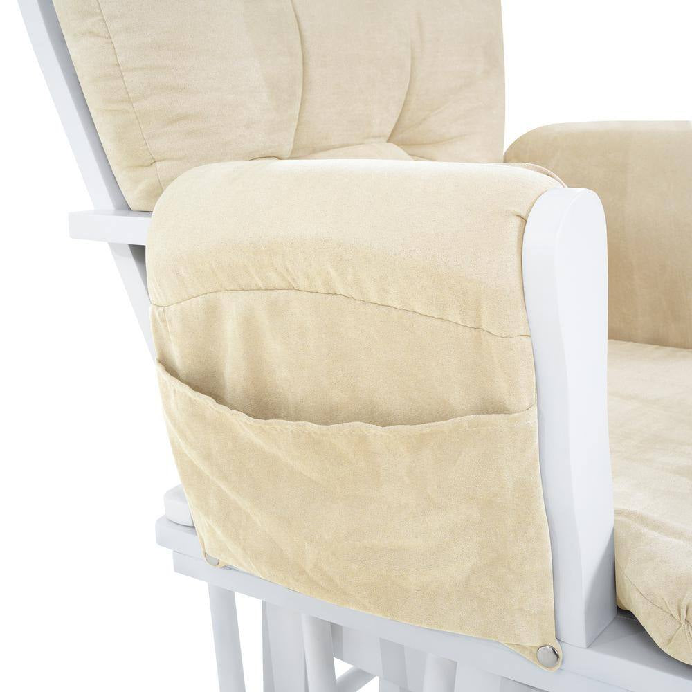 White/Cream Modern Glider Nursery Rocking Chair with Ottoman, Ideal for Breastfeeding and Reading