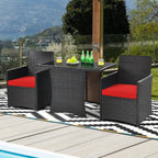 3-Pieces Patio Rattan Patio Conversation Set with Red Cushions