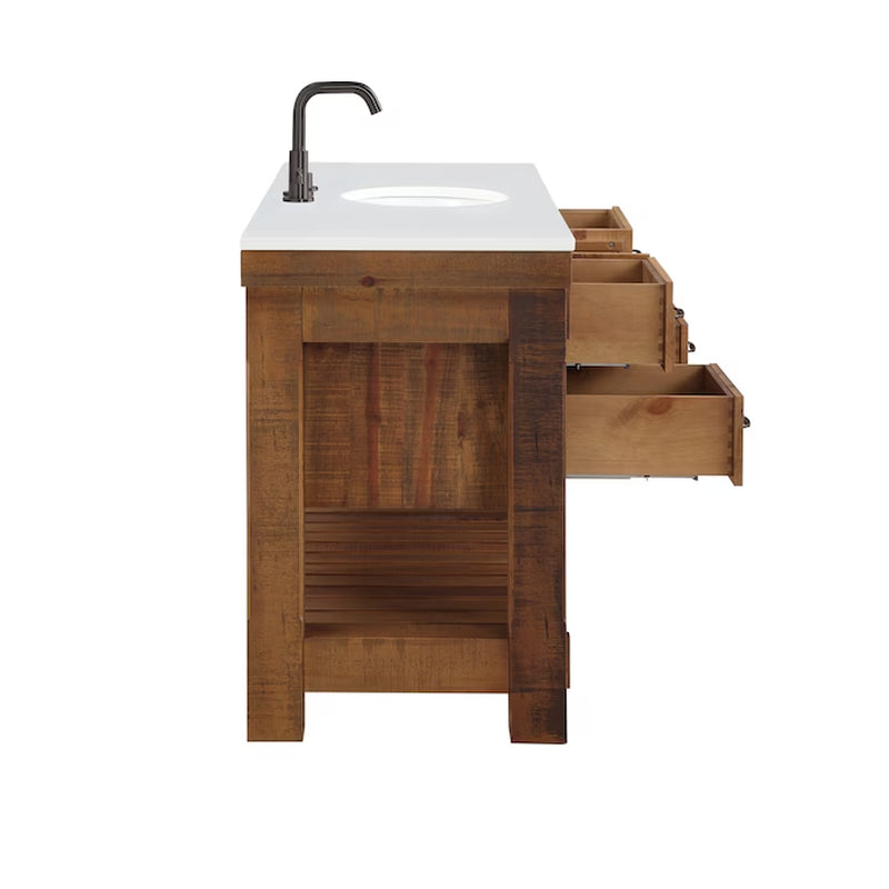 Telluride 60-In Distressed Pine Undermount Single Sink Bathroom Vanity with White Quartz Top