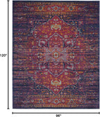 Evoke Collection 8' X 10' Blue / Fuchsia EVK275F Oriental Medallion Distressed Non-Shedding Living Room Bedroom Dining Home Office Area Rug