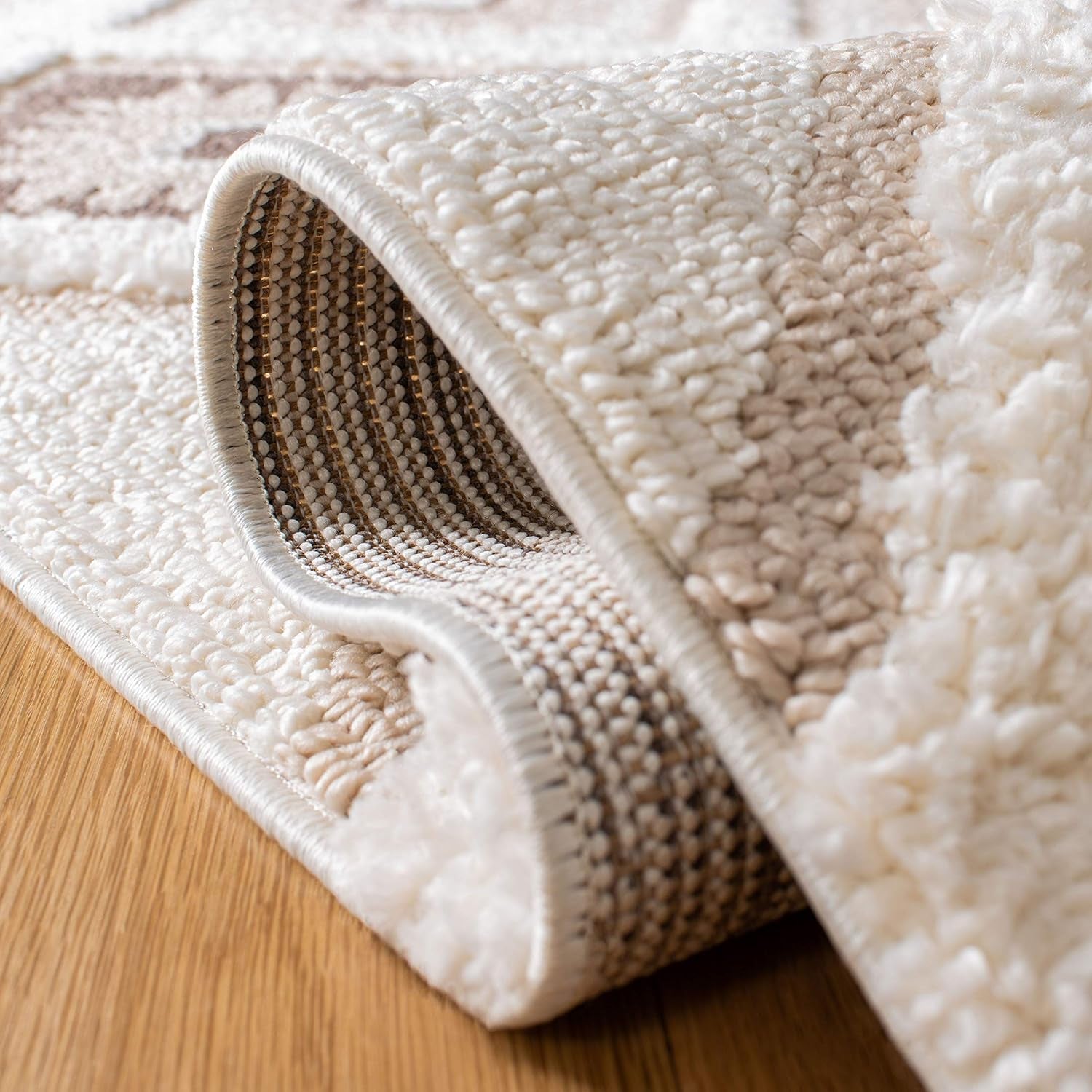 Moroccan Tassel Shag Collection Accent Rug - 3' X 5', Ivory & Brown, Boho Design, Non-Shedding & Easy Care, 2-Inch Thick Ideal for High Traffic Areas in Foyer, Living Room, Bedroom (MTS601A)