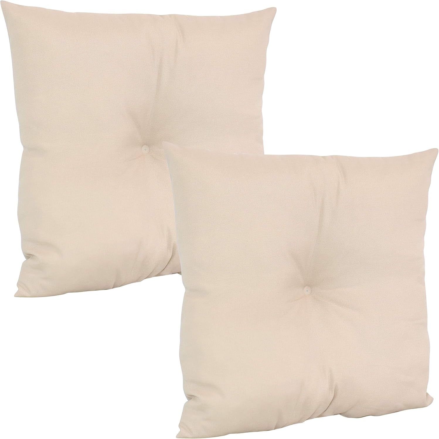 Tufted Indoor and Outdoor Decorative Throw Pillows - 19-Inch Square Patio Cushions Set of 2 - Weather-Resistant Polyester - Beige