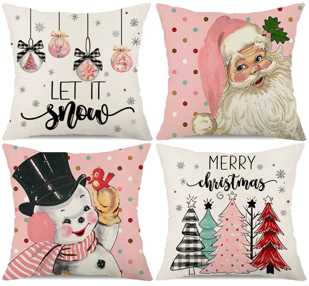Kithomer Pink Christmas Decorations Pillow Covers 20X20 Set of 4 Polka Dots S...