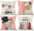 Kithomer Pink Christmas Decorations Pillow Covers 20X20 Set of 4 Polka Dots S...